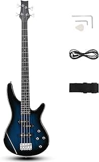 Ktaxon 4 String Electric Bass Guitar, Full Size Standard Right Handed Rosewood Fingerboard Beginner Kit with Cable Wrench Tool (Lake Blue)