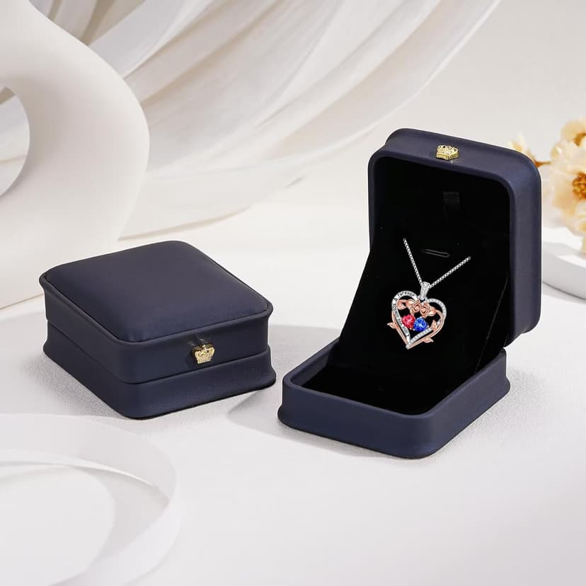 925 Sterling Silver Necklace, Gift Box Packaging, Anniversary Birthday Gifts for Women Her Wife Mom Grandma Iefil Rose Heart Double Birthstone Necklace, Gifts for Wife Her Women B0C1YY72HH