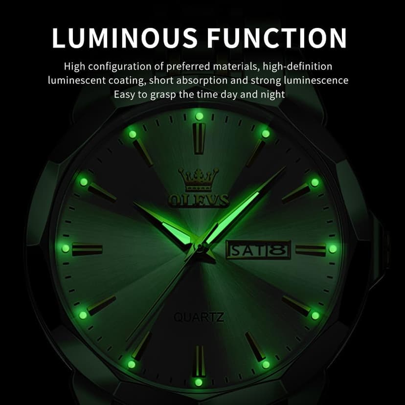 OLEVS Watch for Men Diamond Business Dress Analog Quartz Stainless Steel Waterproof Luminous Date Two Tone Luxury Casual Wrist Watch Blue