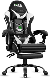Czlolo Gaming Chair with Footrest Racing Style Lumbar Support Massager Video Game Chair with Metal Legs, High Back Reclining Gamer Chair with Headrest, 360° Swivel Office Computer Desk Chair (White)