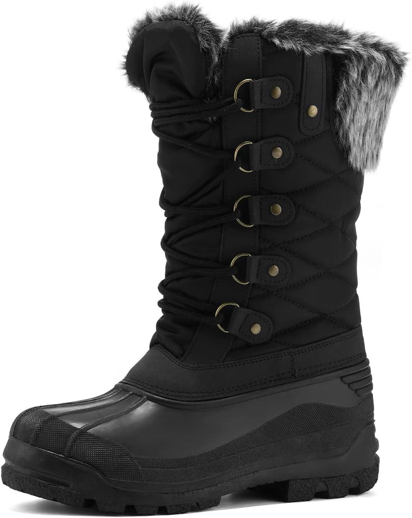 mysoft Women's Snow Boots Warm Insulated Faux Fur Lined Waterproof Mid-Calf Winter Boots