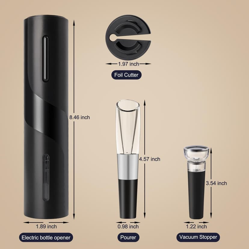 Electric Wine Opener Set by ELMWAY - Rechargeable Wine Bottle Opener & Corkscrew with Foil Cutter / 4 x Vacuum Stoppers/Premium Wine Aerator Pourer, Ideal Wine Gifts for Wine Lovers - Black
