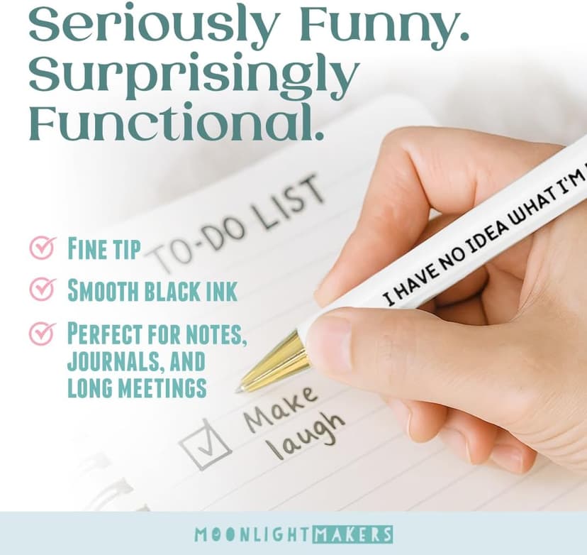 Engraved Funny Pens for Adults, Appreciation Gifts, Ideal Desk Decor for Work and Office Desk, Cute Packaging, Handy Clips Moonlight Makers Ballpoint Pens Black Ink, Set of 5, Adulting in Progress B0FLSB39H6