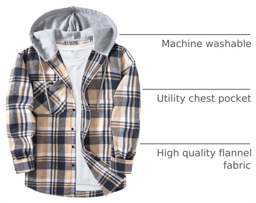 Big Tall, with Pocket, Adjustable Cuffs, Machine Wash, Business,Work, Office, Vacation, Graduation, Wedding, Party, Daily ZITY Men's Flannel Hoodie Shirts Casual Button Down Long Sleeve Plaid Shirt B0BB2JC2QX