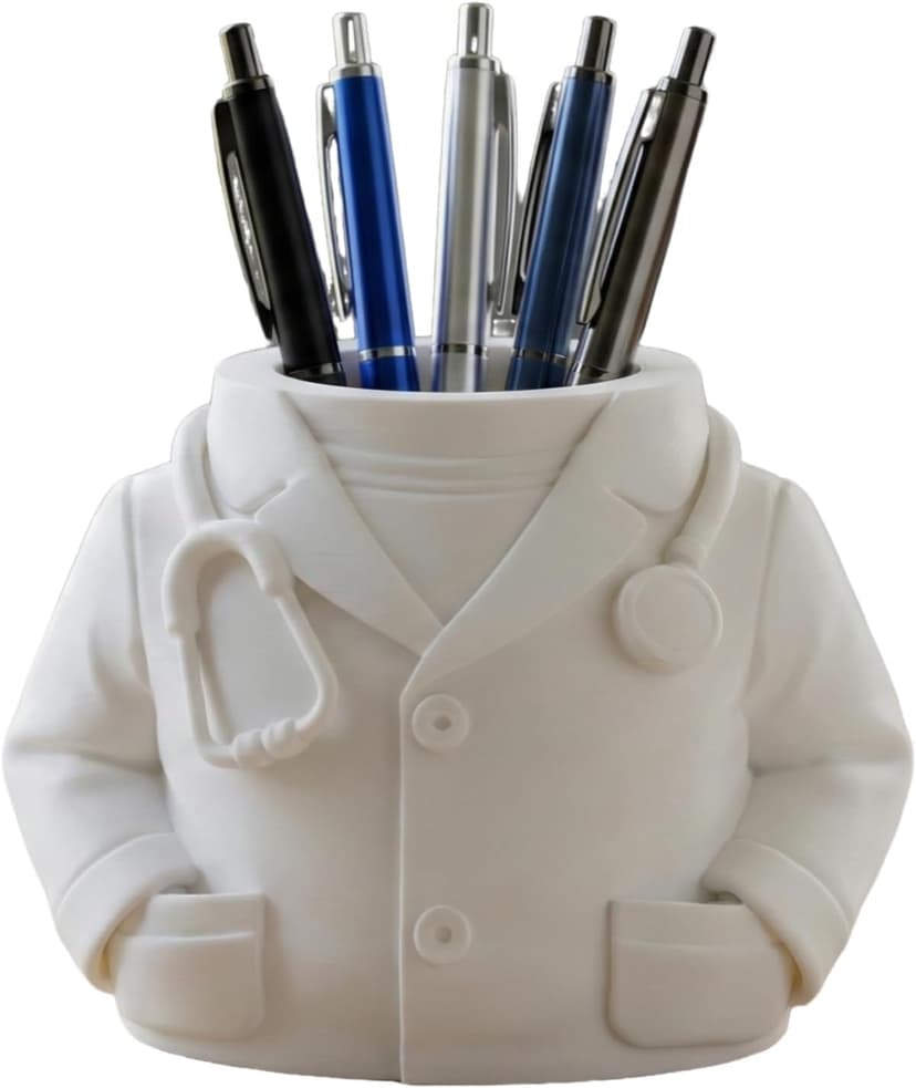 3D Printed Doctor Coat Pen Holder - Realistic Medical Desk Organizer with Stethoscope, White Doctor Sculpture Pen Cup for Office, Nurse, Medical Student Gift 5.9" x 3.5" x 4.3" (Male Doctor Style) B0GJZP6NRS