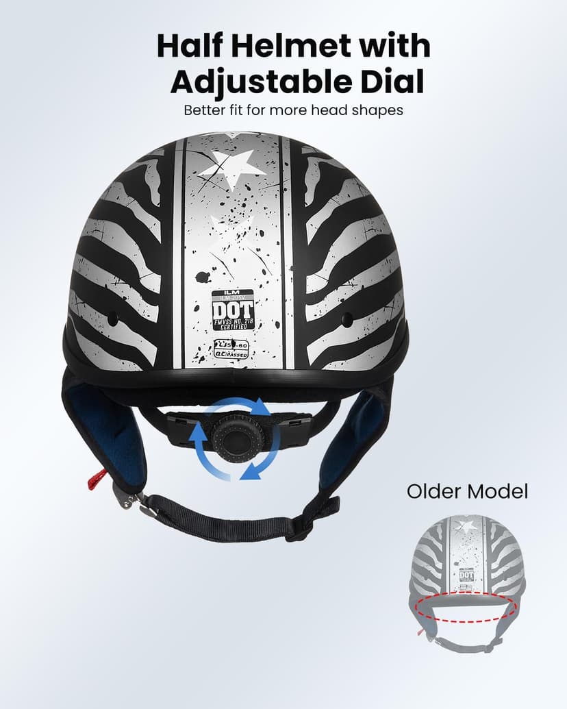 ILM Half Helmet Motorcycle Open Face Sun Visor Quick Release Buckle DOT Approved Cycling Motocross Suits Men Women 205V (M, Patriotic Flag)