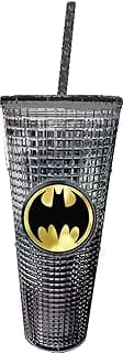 Spoontiques DC Comics Diamond Tumbler, 20oz - Textured Cup w/Staw, Double Wall Insulated, BPA Free - Batman