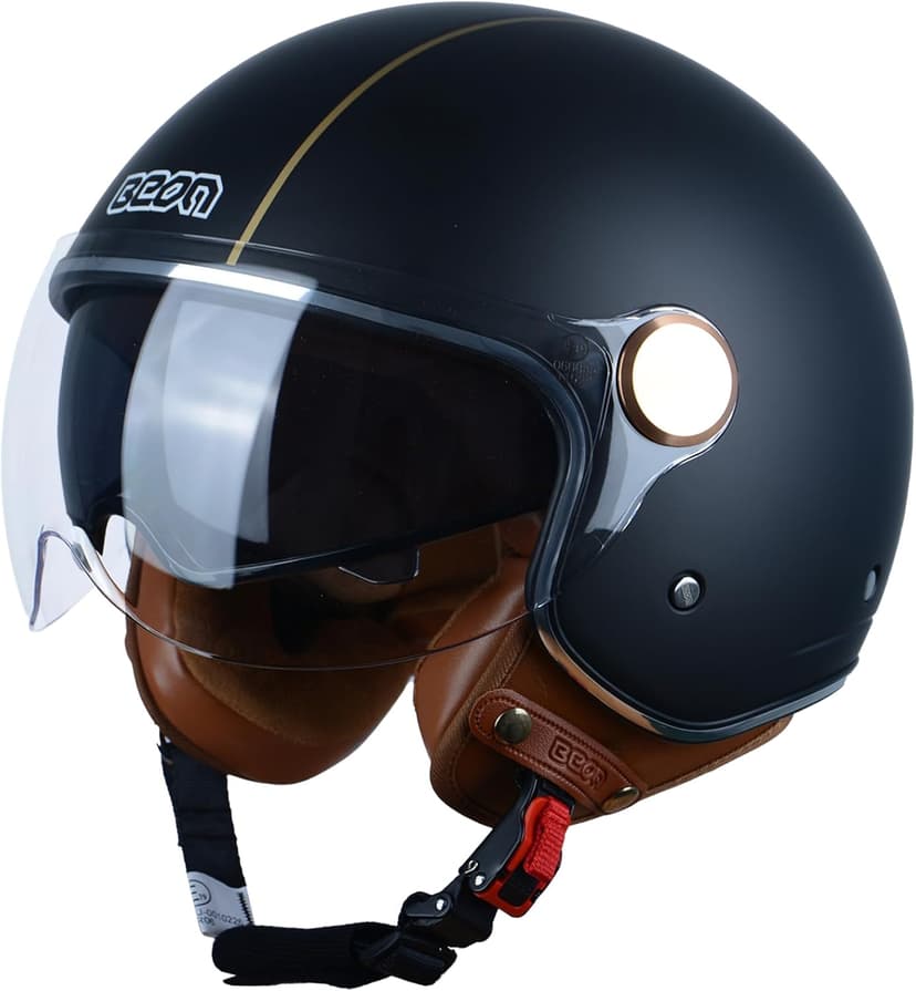 Open Face Motorcycle Helmet for Adults, DOT Approved,3/4 Retro Vespa Helmet, Dual Visors Men's and Women's Motorbike Casco for Moped Cruiser Bobber and Chopper