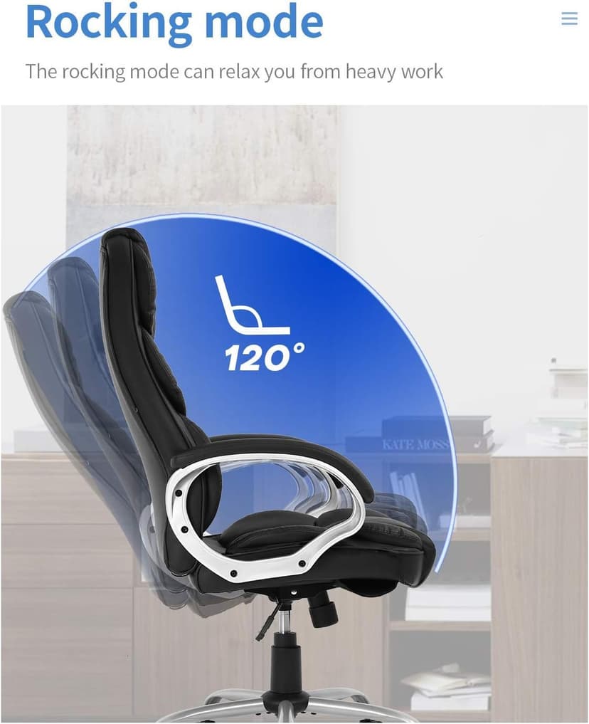 FDW Office Chair Computer High Back Adjustable Ergonomic Desk Chair Executive PU Leather Swivel Task Chair with Armrests Lumbar Support (Black)
