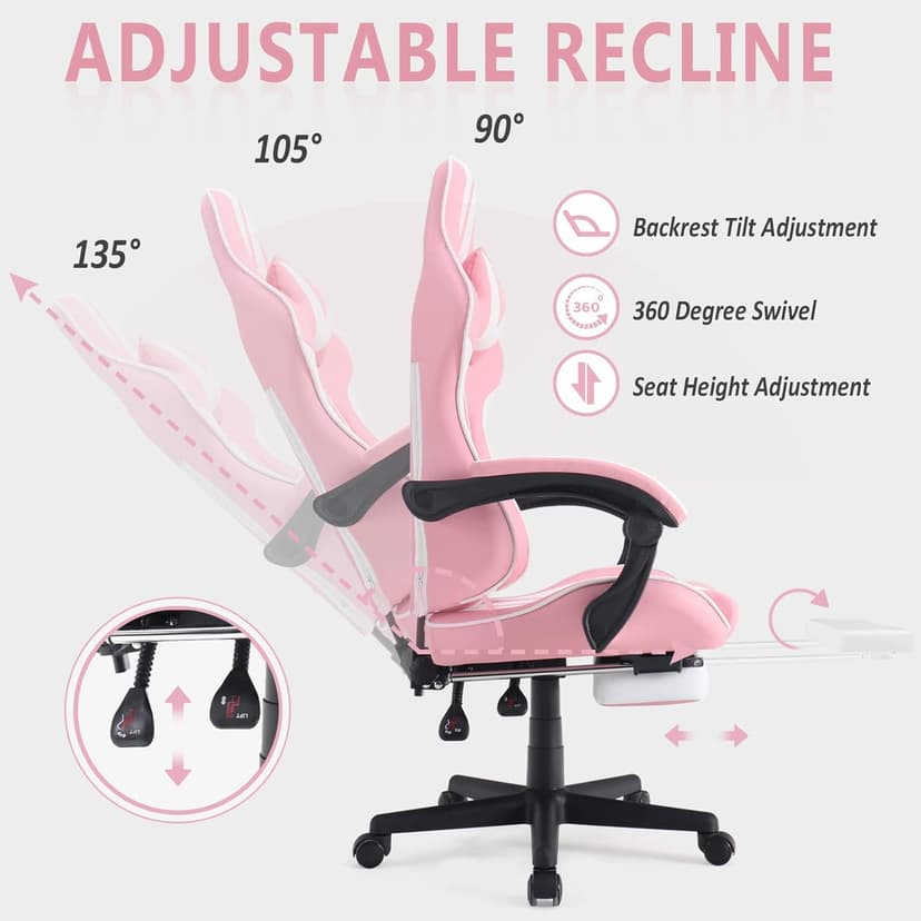 Ferghana Gaming Chairs with Footrest,Computer Game Chair,Massage Gaming Chairs,Christmas,Xmas Gift,PC Gaming Chairs for Adults Teens for Gaming Live Streaming Room(Pink,Racing Version)