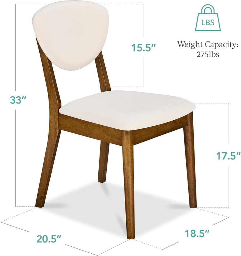 Best Choice Products Wooden Dining Chairs, Wood Mid-Century Modern Upholstered Side Chairs, Farmhouse Cushioned Dining Chairs Set of 4 for Dining Room - Walnut/Cream