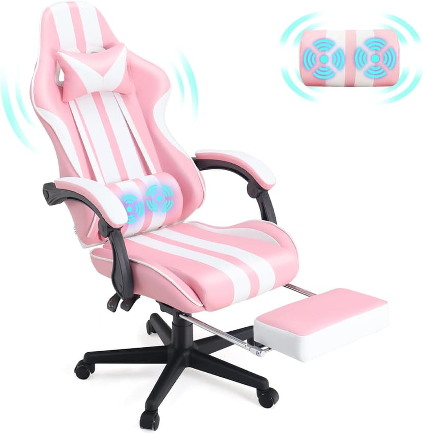 Ferghana Gaming Chairs with Footrest,Computer Game Chair,Massage Gaming Chairs,Christmas,Xmas Gift,PC Gaming Chairs for Adults Teens for Gaming Live Streaming Room(Pink,Racing Version)