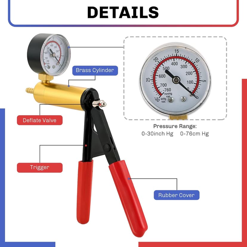 weyleity 2-in-1 Brake Bleeder & Vacuum Pump Kit | Essential for Brake & Clutch Maintenance, Handheld Vacuum Brake Bleeder Pump with Pressure Gauge, Adapters, and Case (Red)