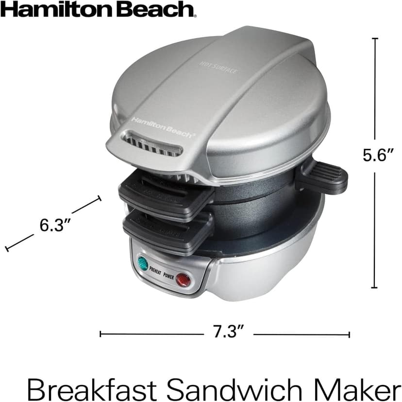 Perfect for English Muffins, Croissants, Mini Waffles | Customizable & Fast | PFAS-Free | Silver | 25475MN Hamilton Beach Breakfast Sandwich Maker with Egg Cooker Ring B00BTIUYOO