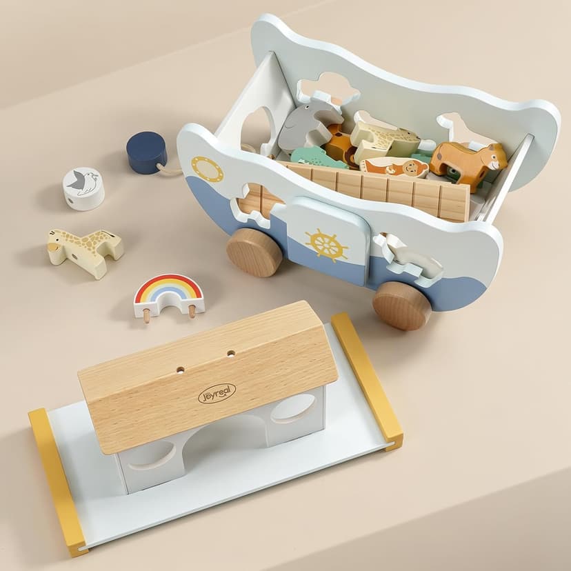 Neutral Color, Montessori Educational Toy, Animal Shape Sorter, Christian Toys for Toddler 1-3, Christmas Birthday Gift Joyreal Wooden Noah's Ark Toy for 1 Year Old Baby Boy and Girl Baptism Gift B0F3XF1SH8