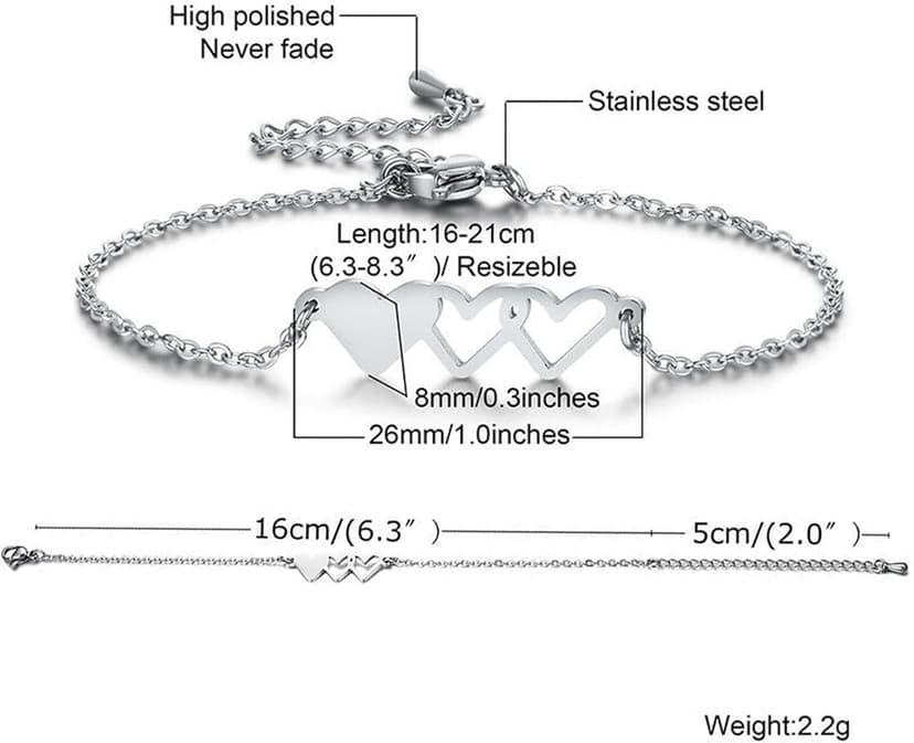 Sunflower Jewellery Friendship Necklace for 3 4 Stainless Steel Heart-Shaped Necklace/Bracelet Three Hearts Composed of Friendship Necklace/Bracelet, Gifts for Friends