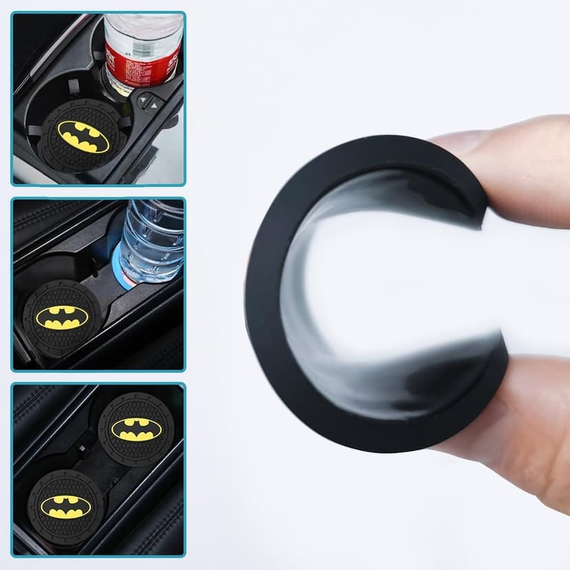 Bat Man 2Pcs Car Cup Holder Coasters for Marvel Fans, The Bat Man Car Coasters for Car Cup Holder Insert,Silicone Non-Slip Car Cup Mat, 2.75 Inch