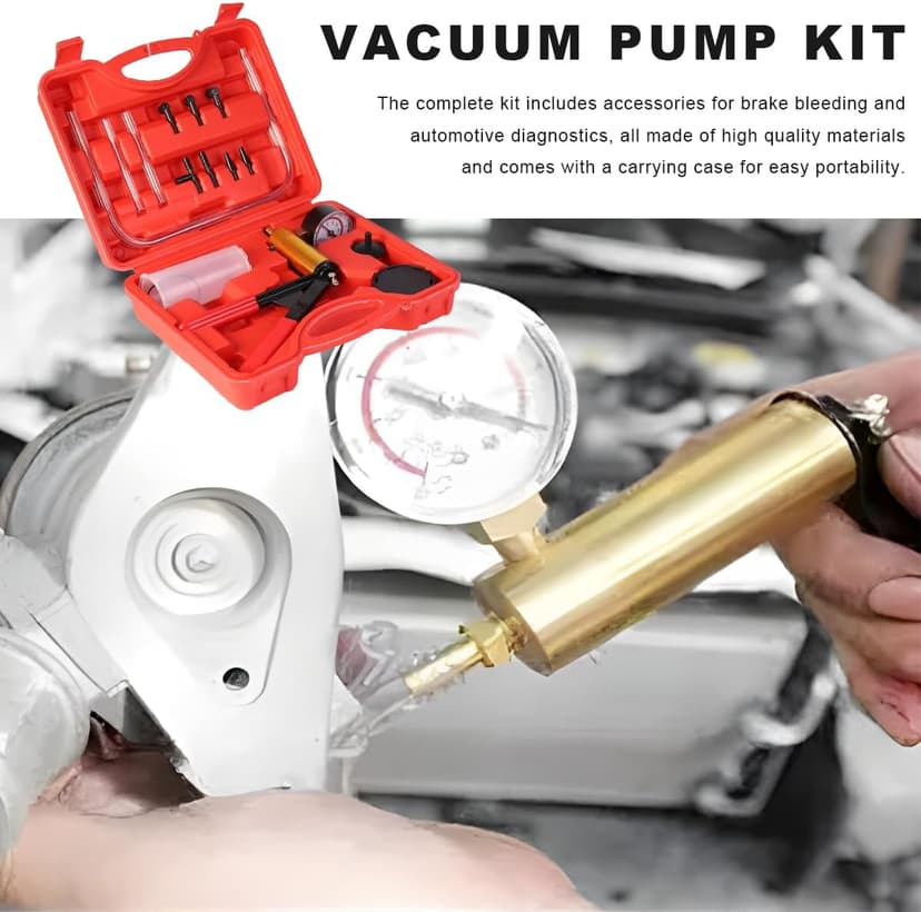 YTFRL Hand Held Vacuum Pump Brake Bleeder Kit, Brake Clutch Fluid Bleeder Vacuum Pump Pressure Tester with Gauge Adapters, Automotive Brake Fluid Bleeding Set with Protected Case
