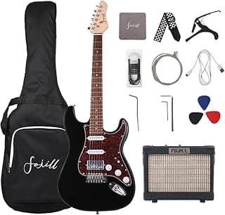 Fojill HSS Pickup 39 Inch Full Size Electric Guitar Kit Set Beginner Starter Combo Package Bundle 10W Battery Power Bluetooth Amplifier Amp Bag,Picks, Cable, Strap, Extra Strings