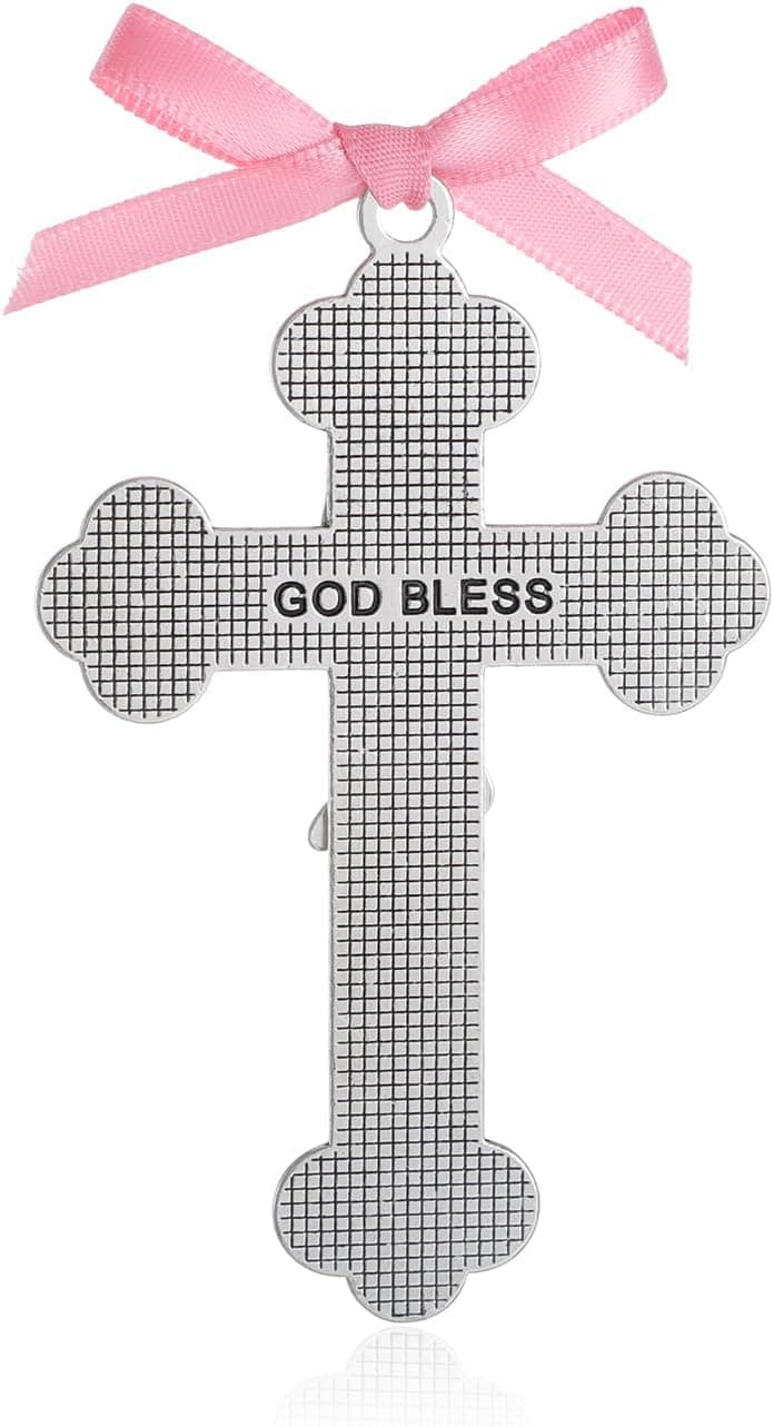 KOMI Pink Enamel Baby Wall Cross Christening Gifts Praying Girl Cross Christening and Dedication Baptismal Gifts from Godparents