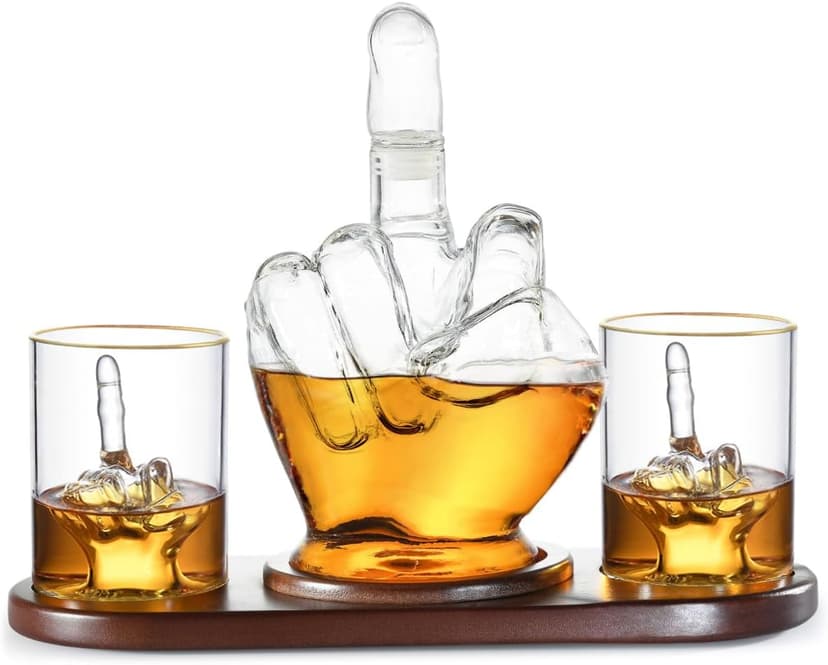 Middle Finger Whiskey Decanter Set - Wine Container & Middle Finger Glasses for Scotch, Tequila, Brandy, Rum, Bourbon & Alcoholic Drinks - Gift Accessories for Men, Dads, Boyfriends