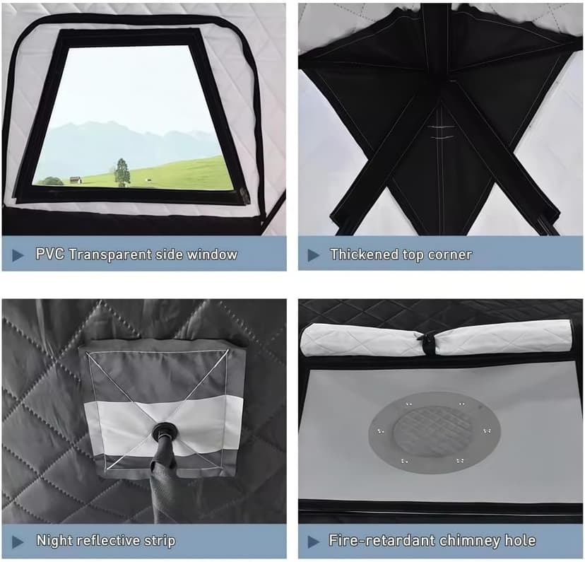 8-12Person Ice Fishing Tent with Stove Jack and Floor Portable ICES Fishings Shelter 210D Insulated Layer Oxford Cloth Hexagon Shanty Pop-Up Fish Tent for Winter Camping Fishing