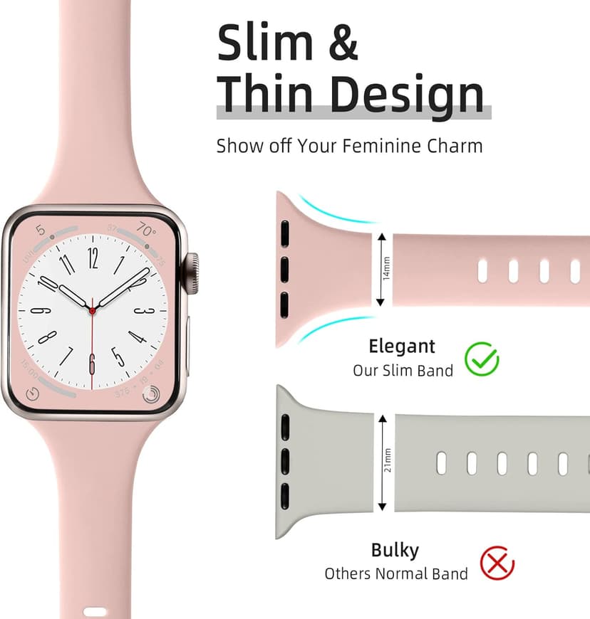 Lerobo Thin Slim Bands Compatible with Apple Watch 40mm 38mm 44mm 45mm 46mm 42mm 41mm 49mm SE iWatch Bands Ultra 3 2 1 Series 11 10 9 8 7 6 5 4 3 2 1 for Women Men, Soft Narrow Sport Strap Wristband