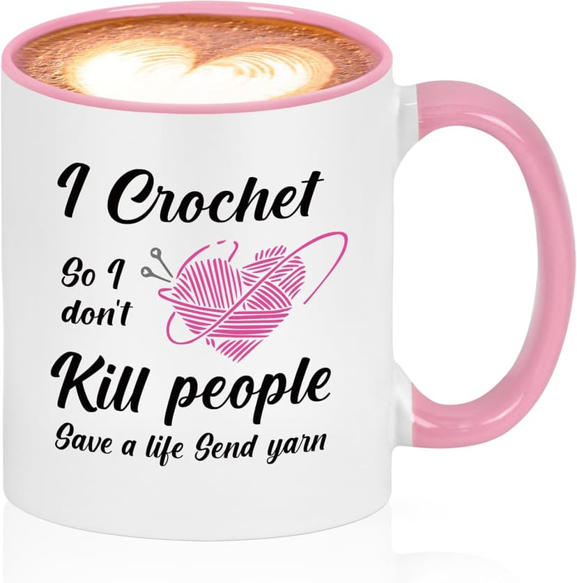 Cabtnca Crochet Gifts for Crocheters, I Crochet So I Don't Kill People Funny Mug - 11Oz, Christmas Birthday Knitting Gift for Knitters Crocheters Office & Home Use