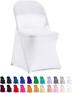Peomeise Stretch Spandex Folding Chair Cover for Wedding Party Dining Banquet Event (White,12pcs)