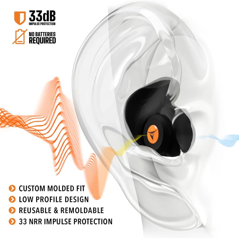 Decibullz Percussive Moldable Earplugs for Hunting & Shooting, Gun Range Hearing Protection for Shooters, Reusable Ear Plugs for Shooting Range