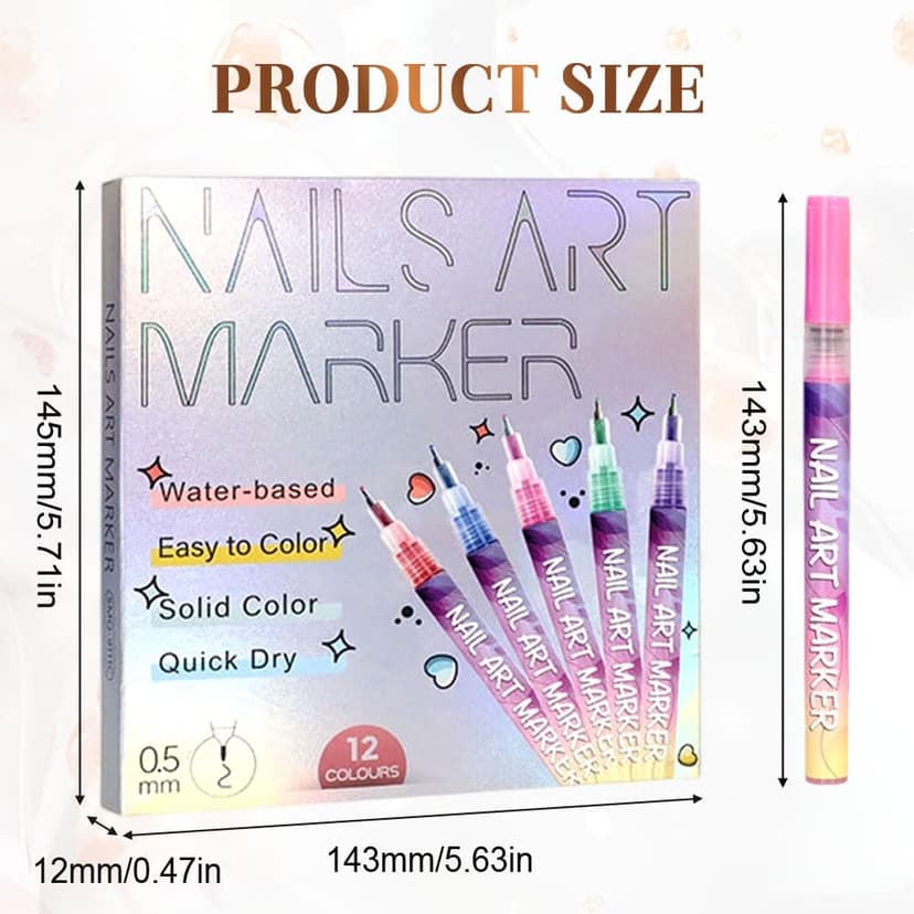 Nail Art Pens Set 12 Colors Nail Art Markers,2025 Nail Polish Pens Drawing Painting Pen for Home Salon,Quickly Dry Nail Art Nail DIY Decoration for Adult Kids (12-Colors)