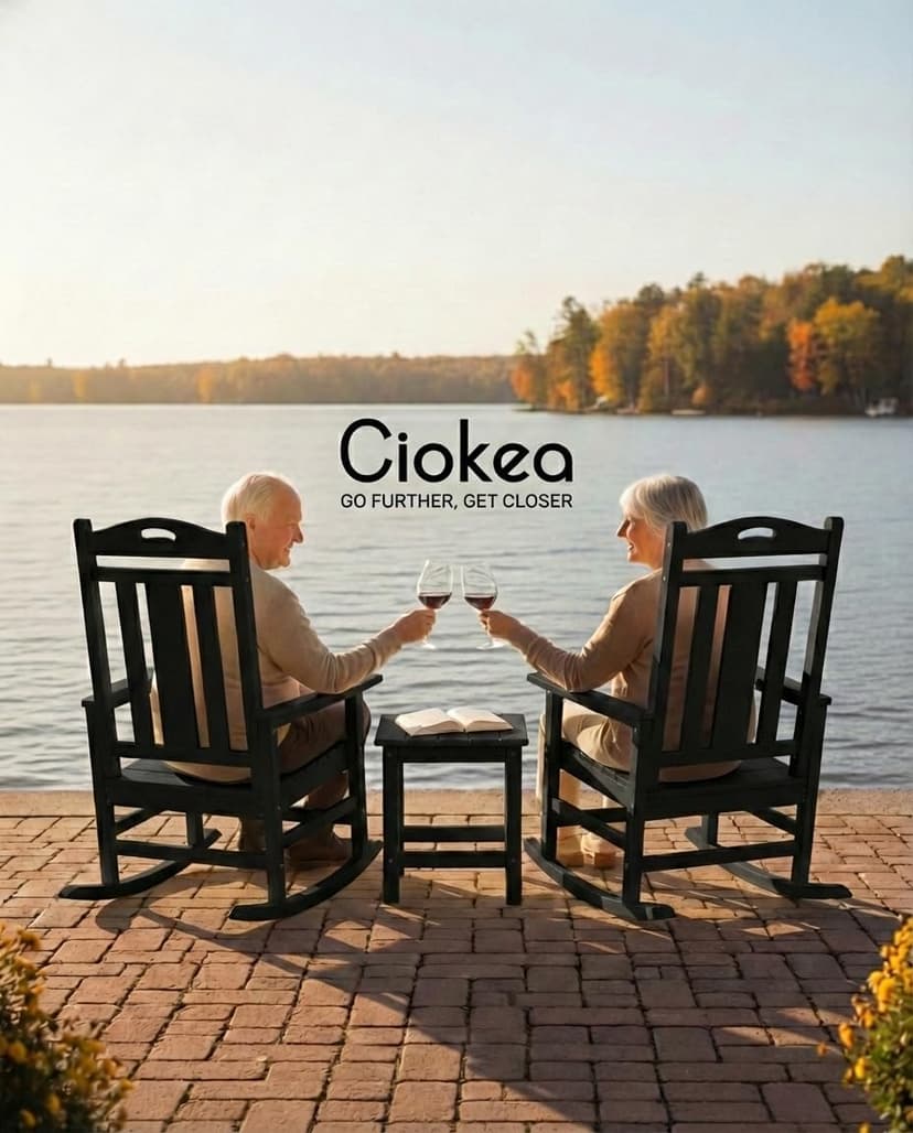 Ciokea Oversized Outdoor Rocking Chair, 380lbs Heavy-Duty Large Patio Rocker, Weather Resistant & Anti-Fade Porch Chair, High Back Cozy Rocking Chair for Outside, Fire Pit, Deck, Garden, Black