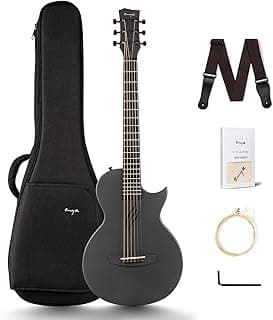 Enya Nova Go Carbon Fiber Travel Acoustic Guitar | 1/2 Size Lightweight Moisture-Proof Guitara | Adult & Beginner Portable Guitar with Gig Bag & Accessories (Black)