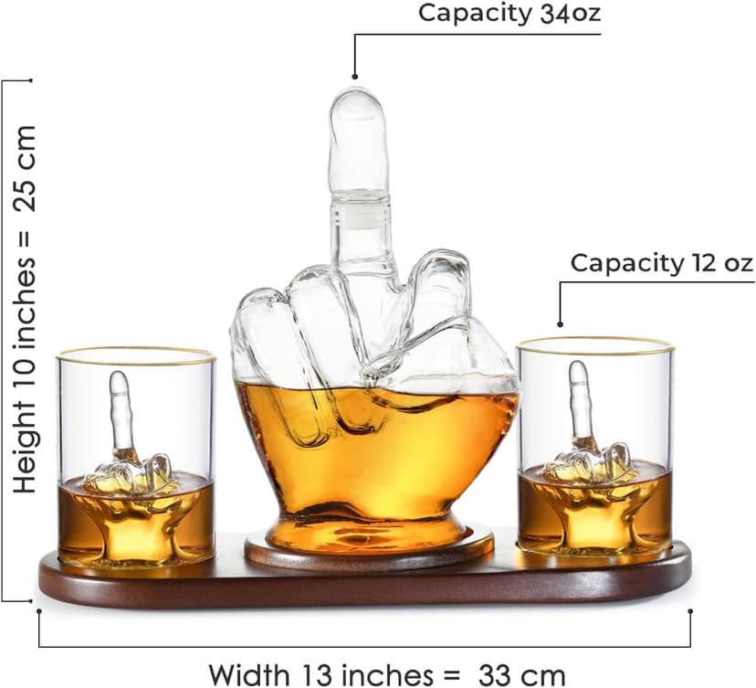 Middle Finger Whiskey Decanter Set - Wine Container & Middle Finger Glasses for Scotch, Tequila, Brandy, Rum, Bourbon & Alcoholic Drinks - Gift Accessories for Men, Dads, Boyfriends