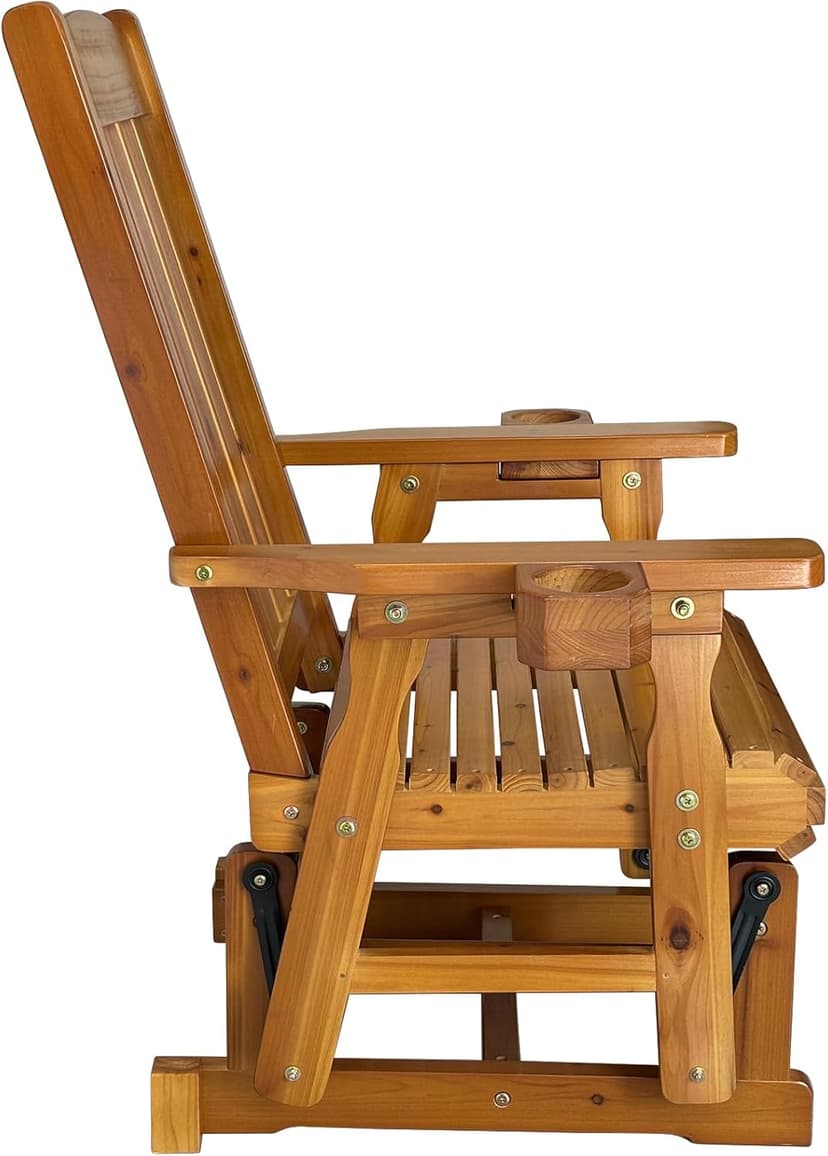 Fortune Candy Wooden Patio Glider for One Person, with High Back and Deep Contoured Seat, Solid Fir Wood, Heavy Duty 600 LBS (Cedar Tone, 1-Seater)