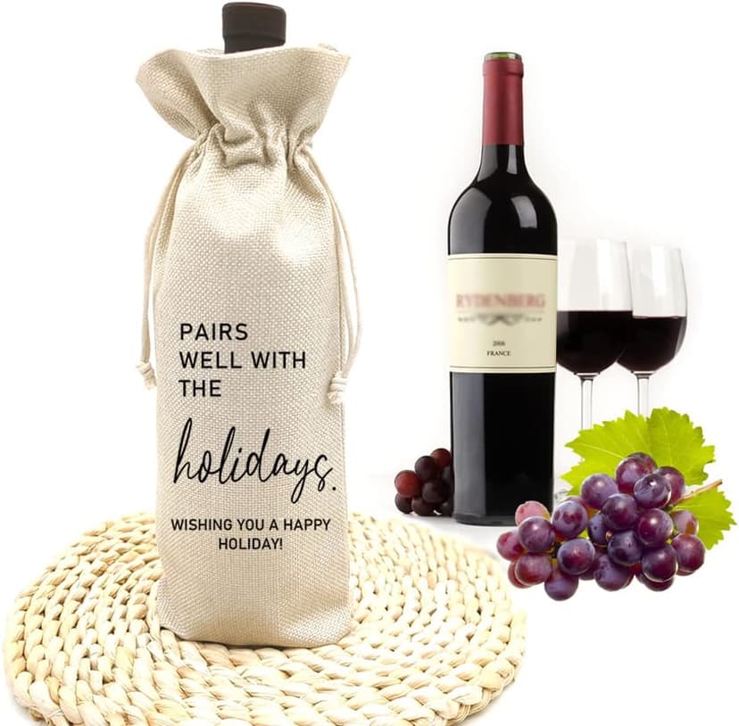 Socive Holiday Party Hostess Gift Wine Bag for Him Her, Holiday Gift, Christmas Gifts Ideas-Reusable Drawstring Wine Bag