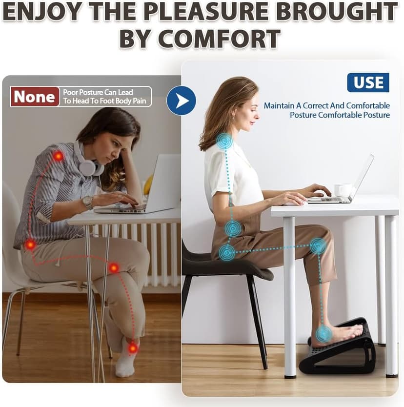 CasaZenith Foot Rest, Six Heights Adjustable Foot Rest for Under Desk at Work, Ergonomic Foots Stool for Under Office Desks, Under Desk Footrest with Foot Massage Roller, Chair Footrest for Leg Rests