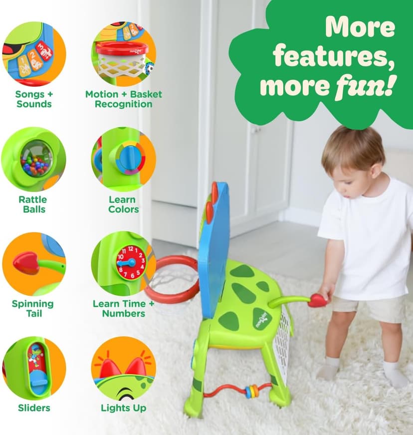Move2Play, Dinosaur Basketball Hoop & Soccer Goal Activity Center | 30+ Sounds & Songs + 5 Lights | 1 2 3 Year Old for Boys and Girls | Toy & Gift for Baby & Toddlers B0FJSJHNHY