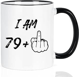 YHRJWN 80th Birthday Gifts for Women Men, I Am 79 Plus Middle Finger Coffee Mug, 80th Birthday Gifts Ideas for Best Friends, Grandma, Grandpa, Best 80 Year Old Gifts for Her Him, Novelty Cup, 11 Oz