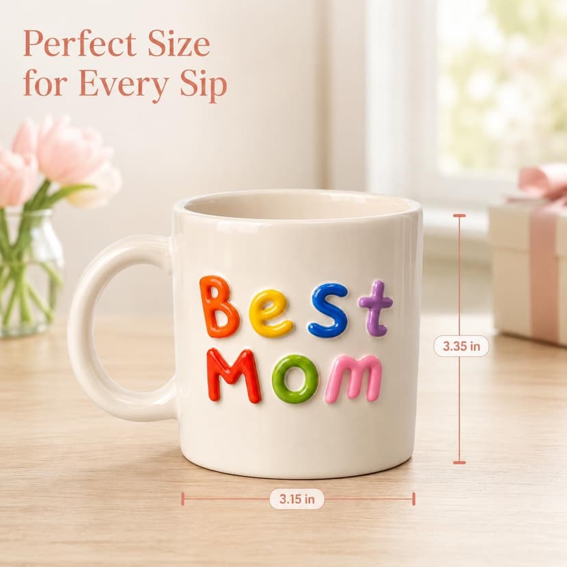 Colorful 3D Lettering Comfortable Handle Birthday Gifts for Mom Birthday Gifts Happy Birthday Mom Gifts For Mom,Mom Gifts,Mom Birthday Gifts,Mothers Day Gifts-Best Mom Mug B0H9YK5B49