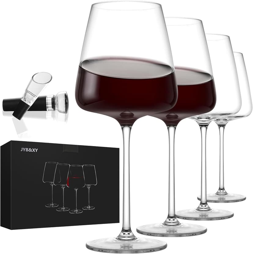 Red wine glasses 19oz Hand Blown Premium Crystal White square wine glass set of 4 Unique Large Wine Glasses Long Stem for men or women Wedding, Anniversary, Christmas Gift Box Give away gifts