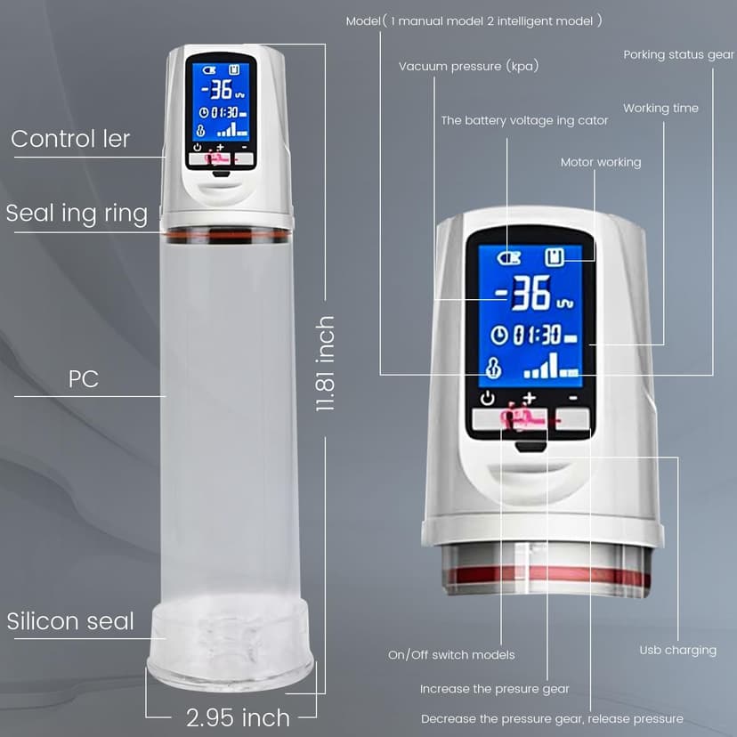 Men's Growth Pump with Strong Suction Vacuum Pump with ED Screen Powerful Electric Vacuum Pump Inch Adjustable Men's Underwear Set Training Tools to Be a Bigger Men gyh05