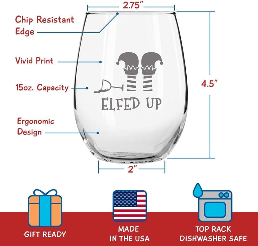 Drunk Christmas Funny Stemless Wine Glasses Set of 4 | Hilarious Christmas Themed Wine Glass for Holiday Party | 4 Designs | 15 oz Cheerful Party Cups & Gift Exchange Idea for White Elephant, Xmas