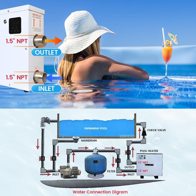 Electric Pool Heater for Inground & Above Ground Pools 11KW 220V, Hot Tub Heaters with Digital Touch Screen, SPA Water Thermostat Swimming Pool Warmer