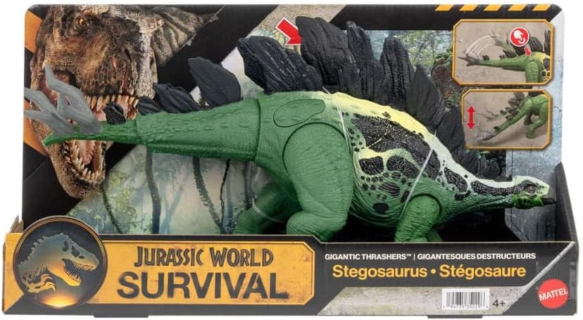 Mattel Jurassic World Dinosaur Figure Toy, Gigantic Thrashers Large Stegosaurus with 2 Attack Action & Evolve Feature, Digital Play