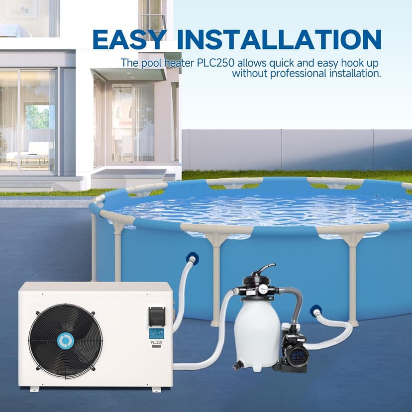 Max 105600BTU Electric Pool Heater for Above and In Ground Pools, 26KW Swimming Pool Heat Pump PLC250, Inverter Heating System, High Efficiency, fits 18/20/26ft Pools, 208~230V/60Hz