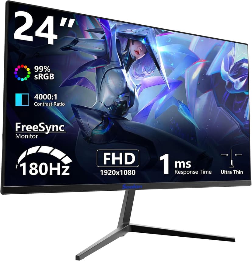 Sealan 24 Inch 180Hz Gaming Monitor, Full HD 1920 x 1080 Computer Display, VA Panel with HDR10, FreeSync, 99% sRGB, HDMI and DisplayPort, VESA Wall Mountable Monitor for PC, Laptop