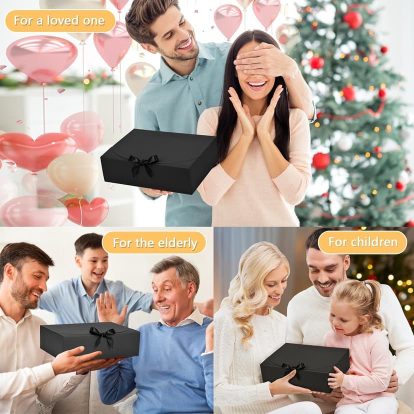 12Pack Black Gift Boxes with Lids, 12×9.8×3.1 Inch Groomsmen Proposal Box, Luxury Black Gift Box with Ribbon for Bridesmaid Box, Graduation, Christmas, Wedding, Birthday, Party