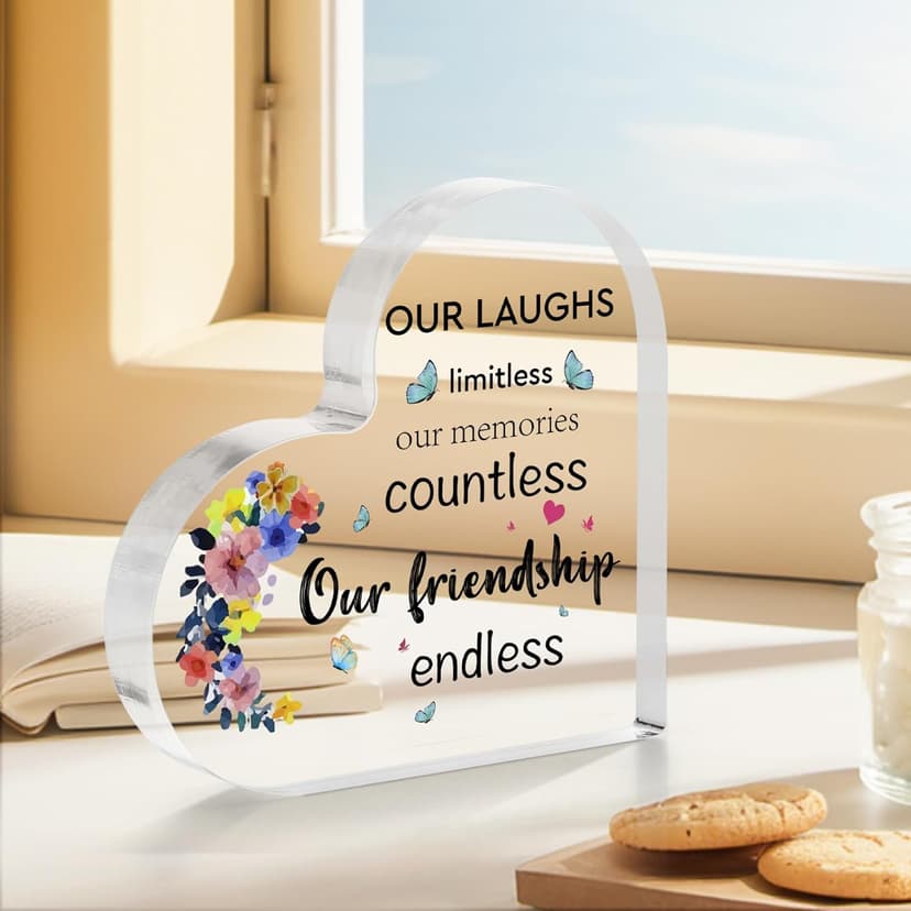 Best Friend Birthday Gifts for Women, Christmas Friendship Gifts for Women, BFF Sister Coworker Bestie Christmas Gift for Woman, Cute Heart Acrylic Plaque Paperweight Keepsake Decor
