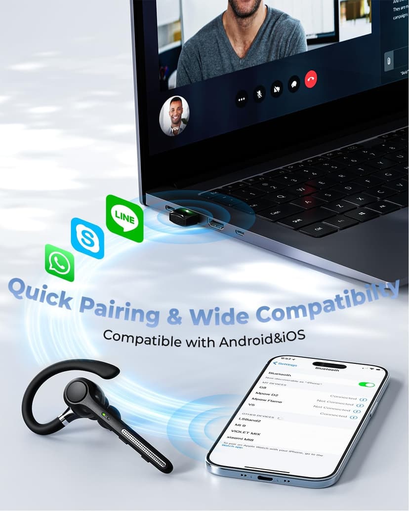 Ngsod Bluetooth Headset V5.4, Bluetooth Earpiece with 500mAh Charging Case, 50H Talk Time Wireless Headset with Mic for Computer Cell Phones, Hands Free Noise Canceling Headphones for Work Trucker